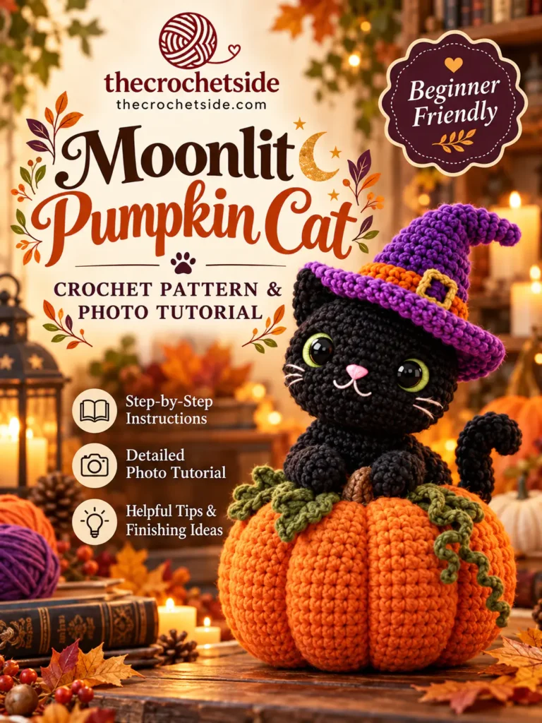 Moonlit Pumpkin Cat – Crochet Pattern & Step-by-Step Photo Tutorial PDF