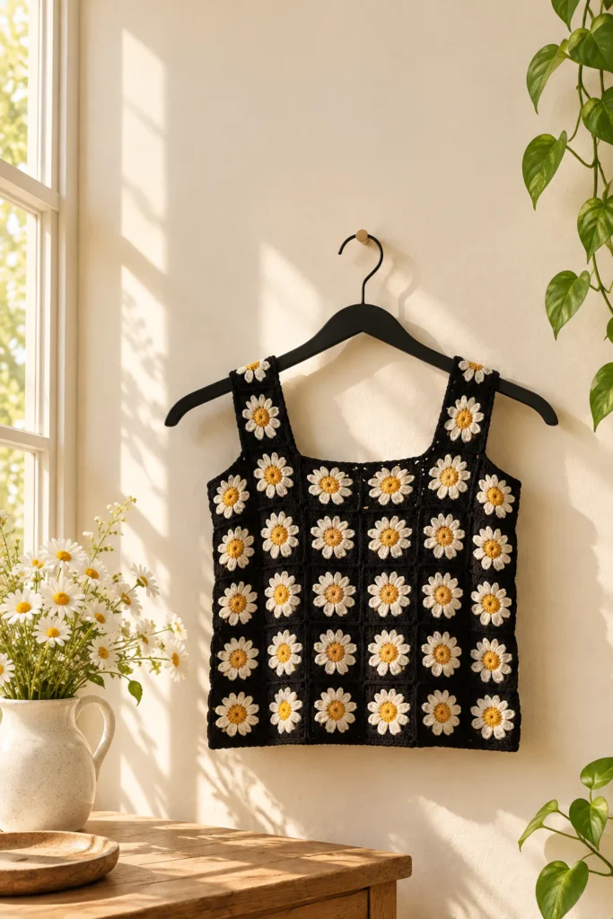 4. Boho Fringe Granny Square Top