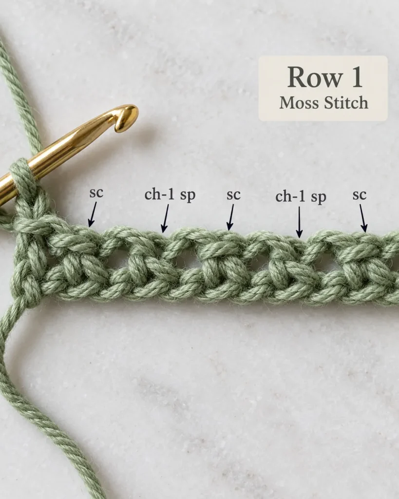 Easy Moss Stitch Practice Square